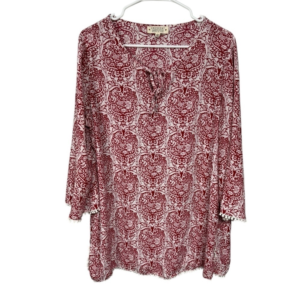 Crescent Stitch Fix Red Paisley Tunic Large 3/4 Sleeve